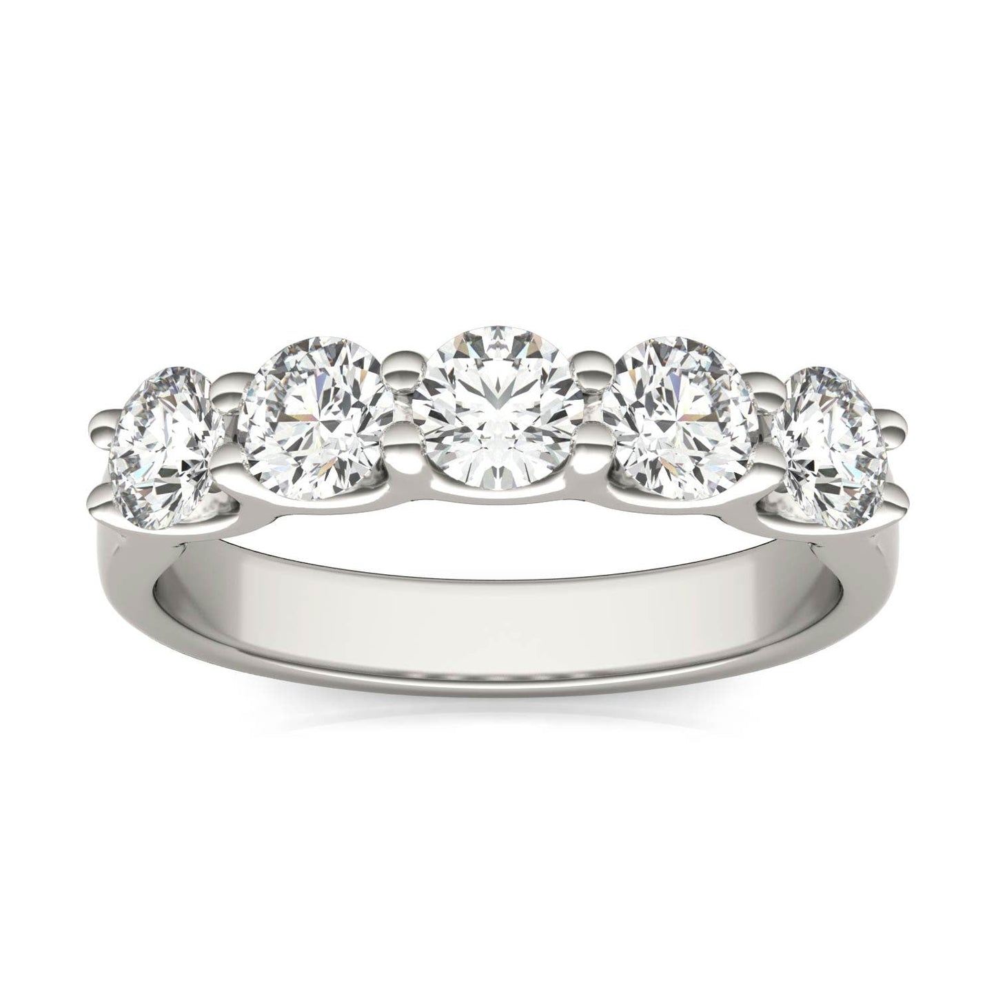 AGI Certified 1 1/4 CTW Round Lab Grown Diamond (G/VS) Five Stone Anniversary Band in 14K White Gold - Bijoux Majestique Jewelry