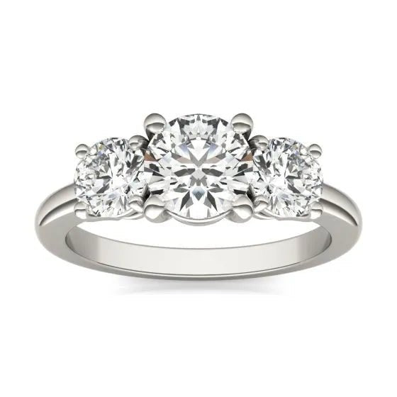 AGI Certified 2 CTW Classic Three - Stone Round Lab Grown Diamond (G - VS) Engagement Ring in 14K White Gold - Bijoux Majestique Jewelry