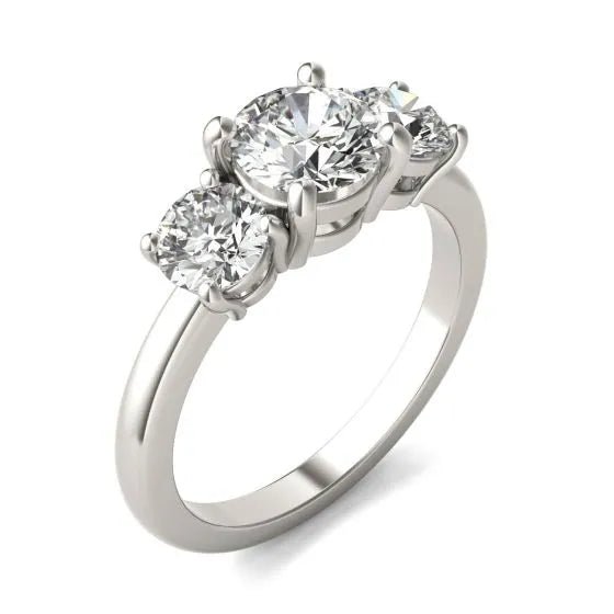 AGI Certified 2 CTW Classic Three - Stone Round Lab Grown Diamond (G - VS) Engagement Ring in 14K White Gold - Bijoux Majestique Jewelry