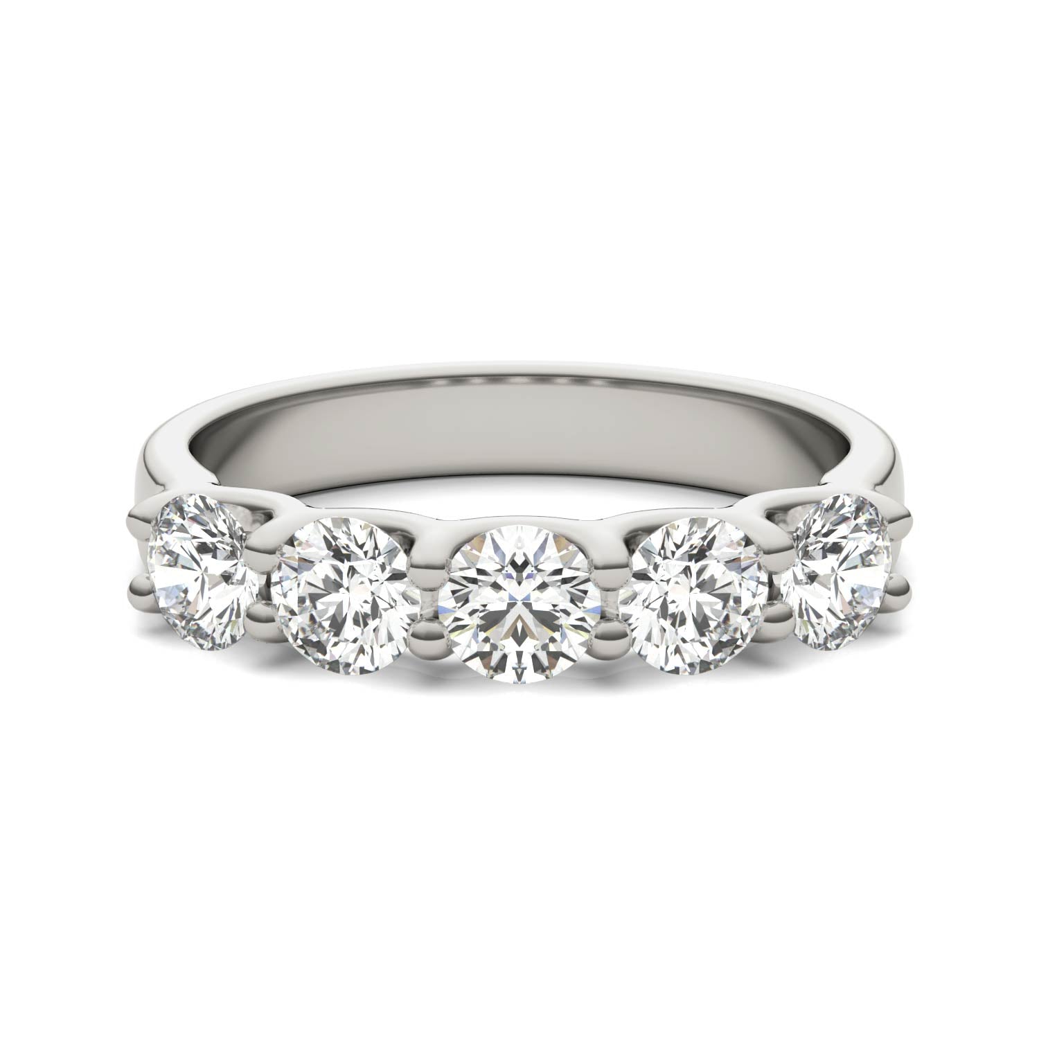 AGI Certified 1 1/4 CTW Round Lab Grown Diamond (G/VS) Five Stone Anniversary Band in 14K White Gold - Bijoux Majestique Jewelry