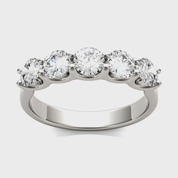 AGI Certified 1 1/4 CTW Round Lab Grown Diamond (G/VS) Five Stone Anniversary Band in 14K White Gold - Bijoux Majestique Jewelry