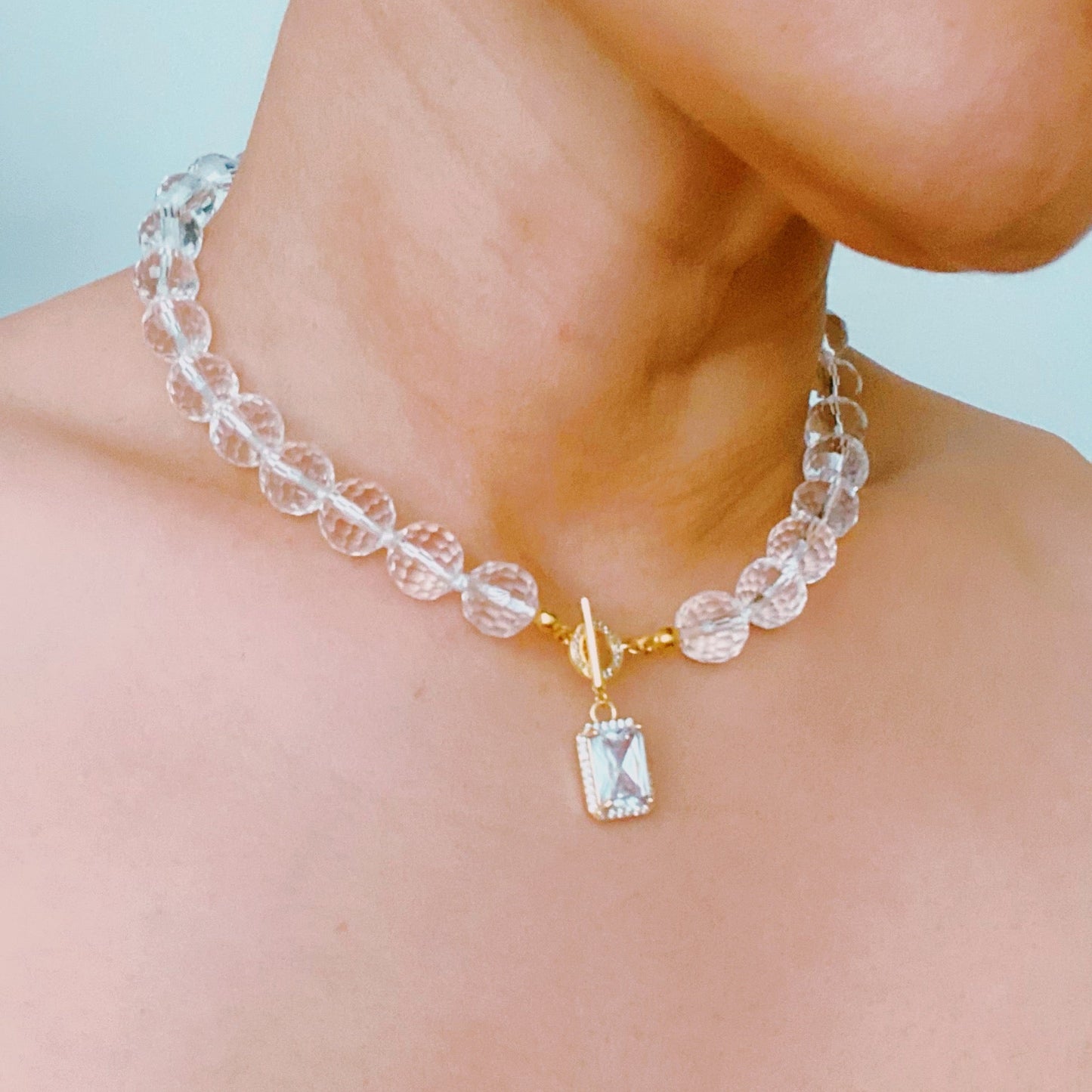 Clear Crystal Ball Chain Necklace - Bijoux Majestique Jewelry