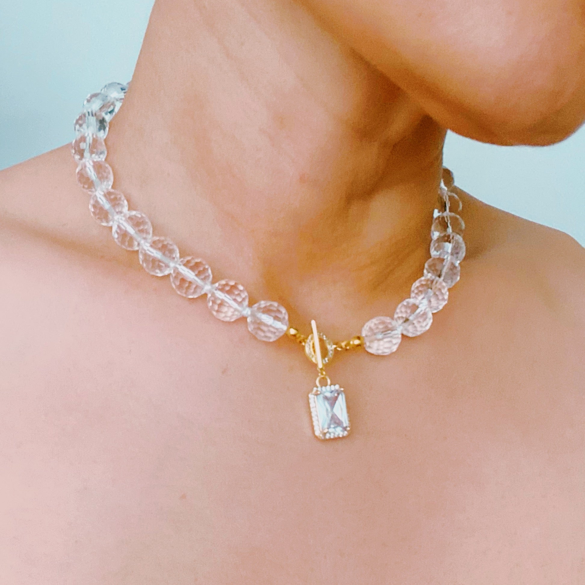 Clear Crystal Ball Chain Necklace - Bijoux Majestique Jewelry