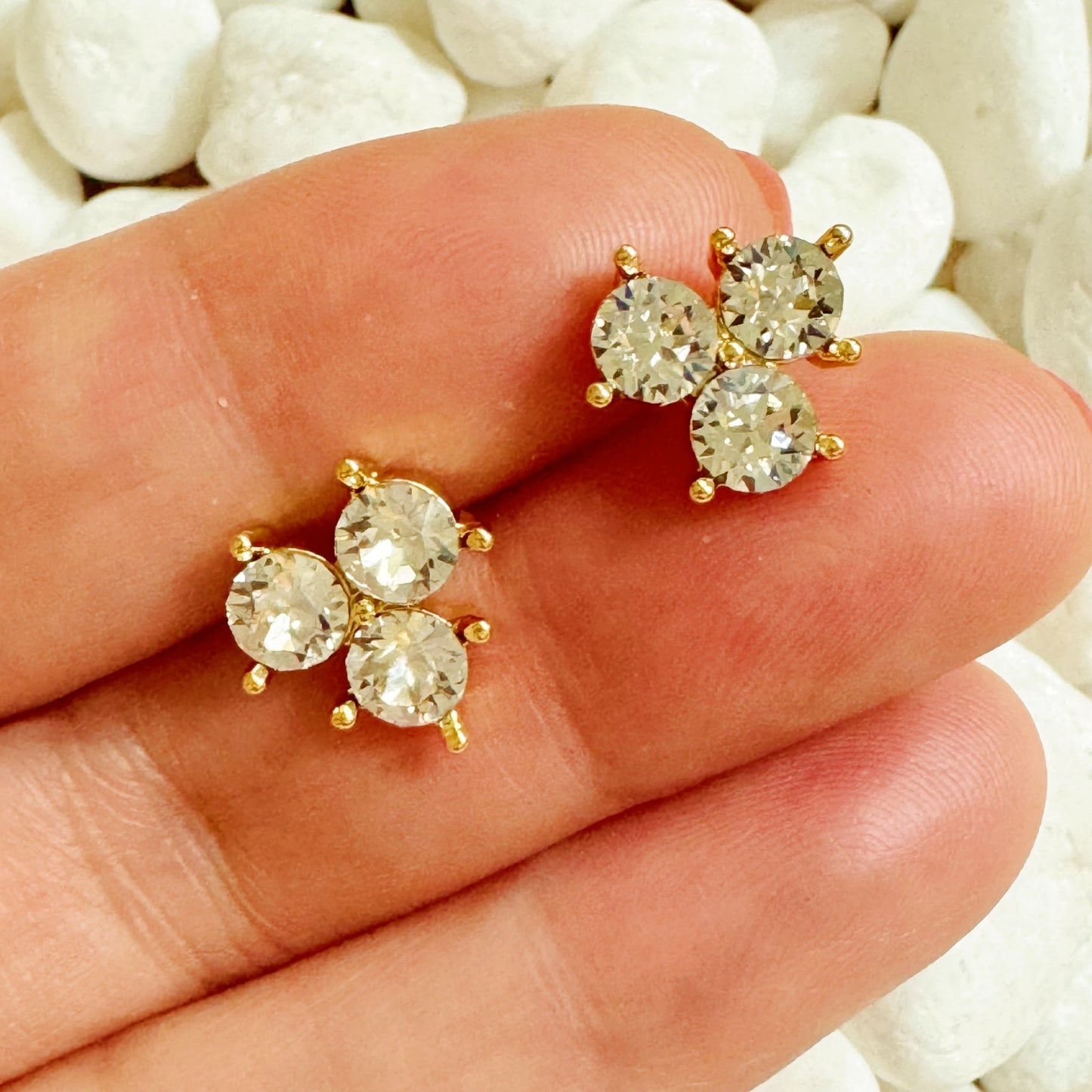 Faceted Trio Crystals Stud Earrings - Bijoux Majestique Jewelry