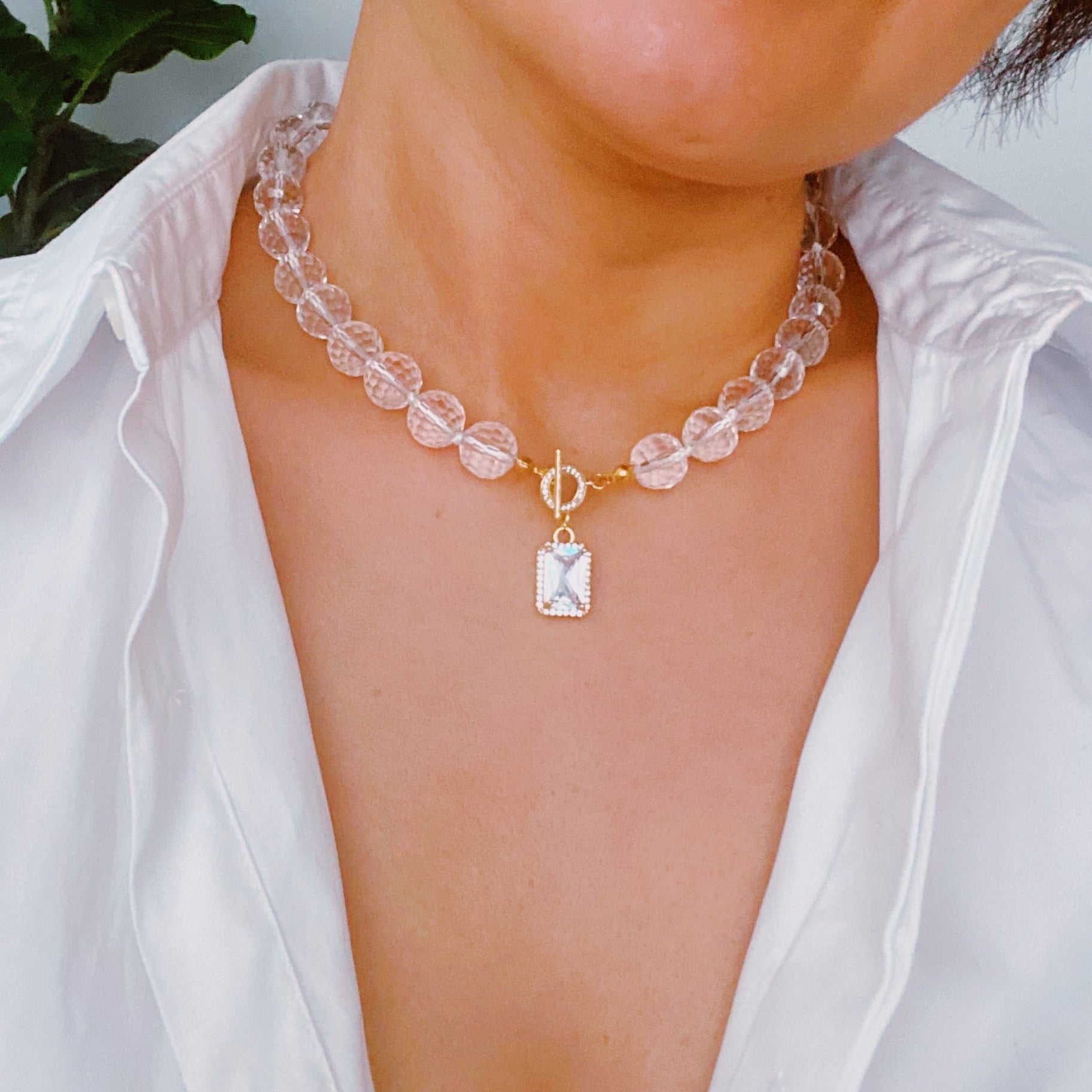 Clear Crystal Ball Chain Necklace - Bijoux Majestique Jewelry