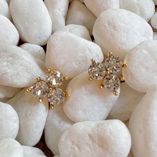 Faceted Trio Crystals Stud Earrings - Bijoux Majestique Jewelry
