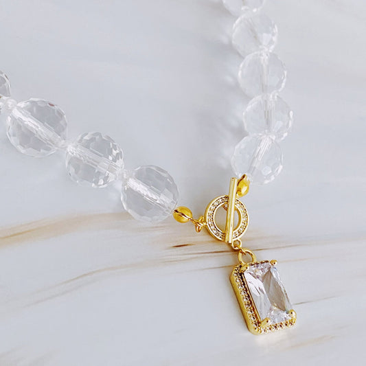 Clear Crystal Ball Chain Necklace - Bijoux Majestique Jewelry