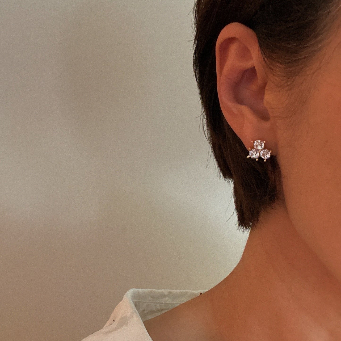 Faceted Trio Crystals Stud Earrings - Bijoux Majestique Jewelry