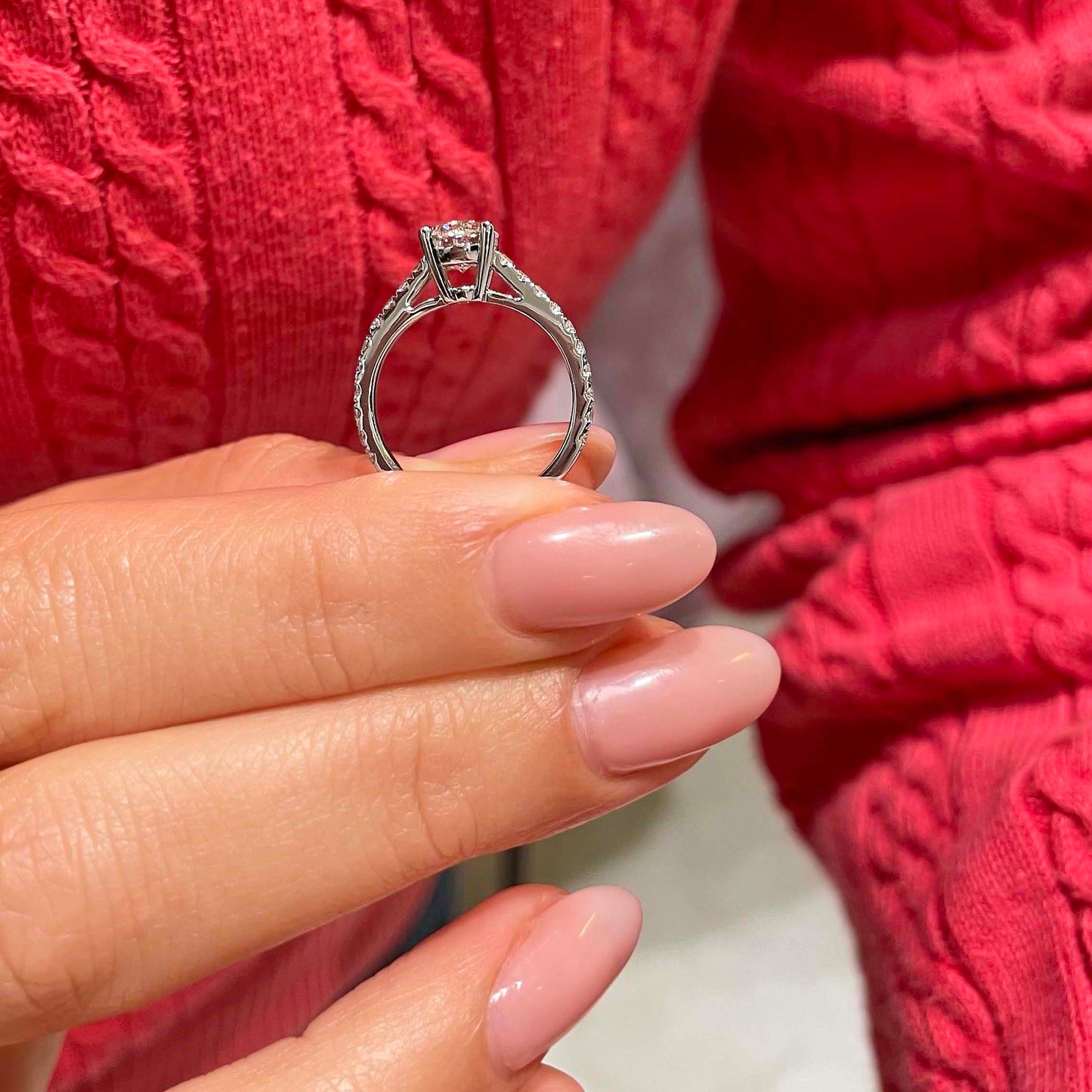 Round Brilliant Lab Grown Diamond Channel Setting Engagement Ring (F/VS) in 14K White Gold - Bijoux Majestique Jewelry